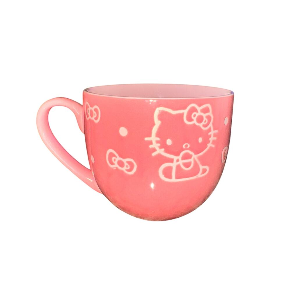 Hello Kitty Coffee Cup Mug Pink White Ceramic Bows Silhouette Zak 3D 2024